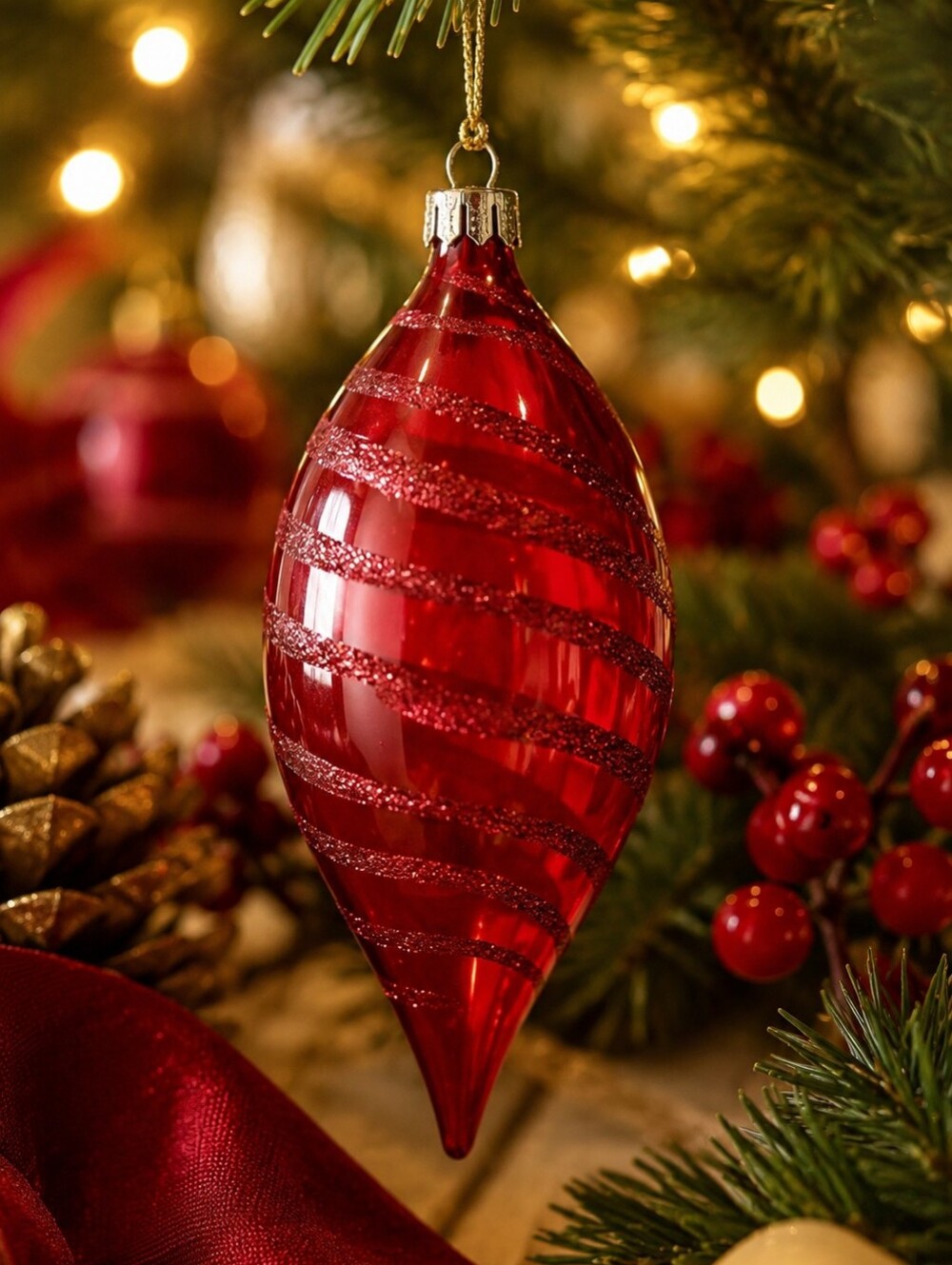 Pier 1 Red Glass Teardrop Ornament Vintage Inspired Christmas Decor” - Picture 1 of 4